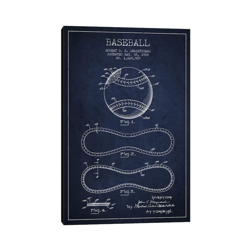 iCanvas "Baseball Navy Blue Patent Blueprint" by Aged Pixel Canvas Print