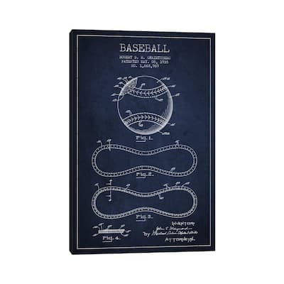 iCanvas "Baseball Navy Blue Patent Blueprint" by Aged Pixel Canvas Print