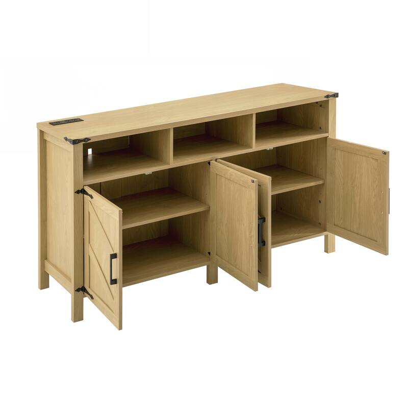 Modern 4-Door Sideboard Buffet with Power Outlets & USB Ports