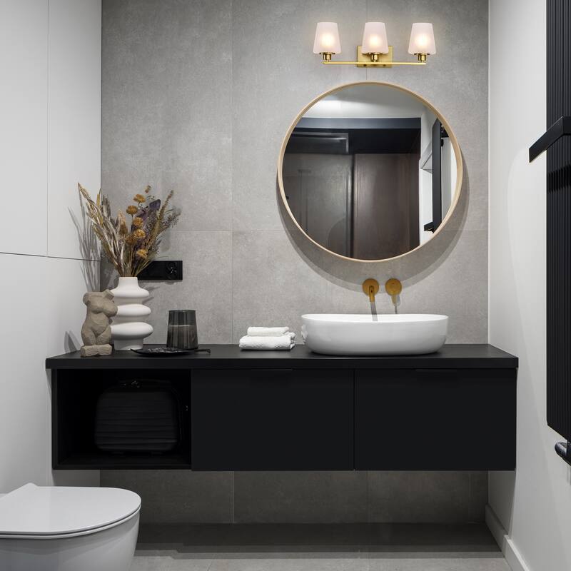 Lune 3 Light Vanity Vintage Brass Finish Etched White Glass - Vintage Brass