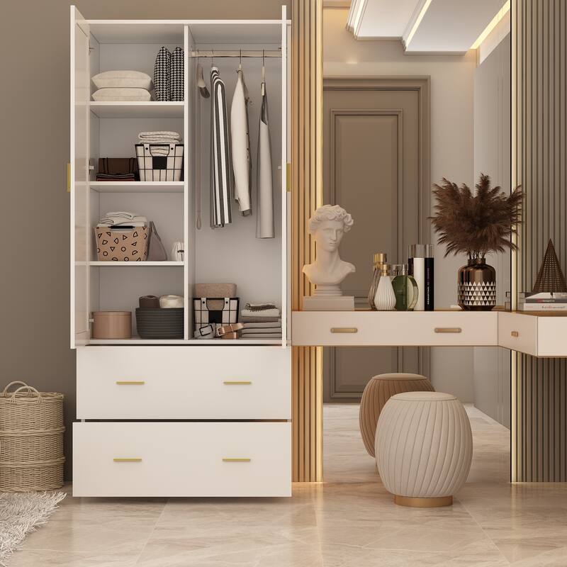 Timechee Armoire Wardrobes With Mirror And Hanging