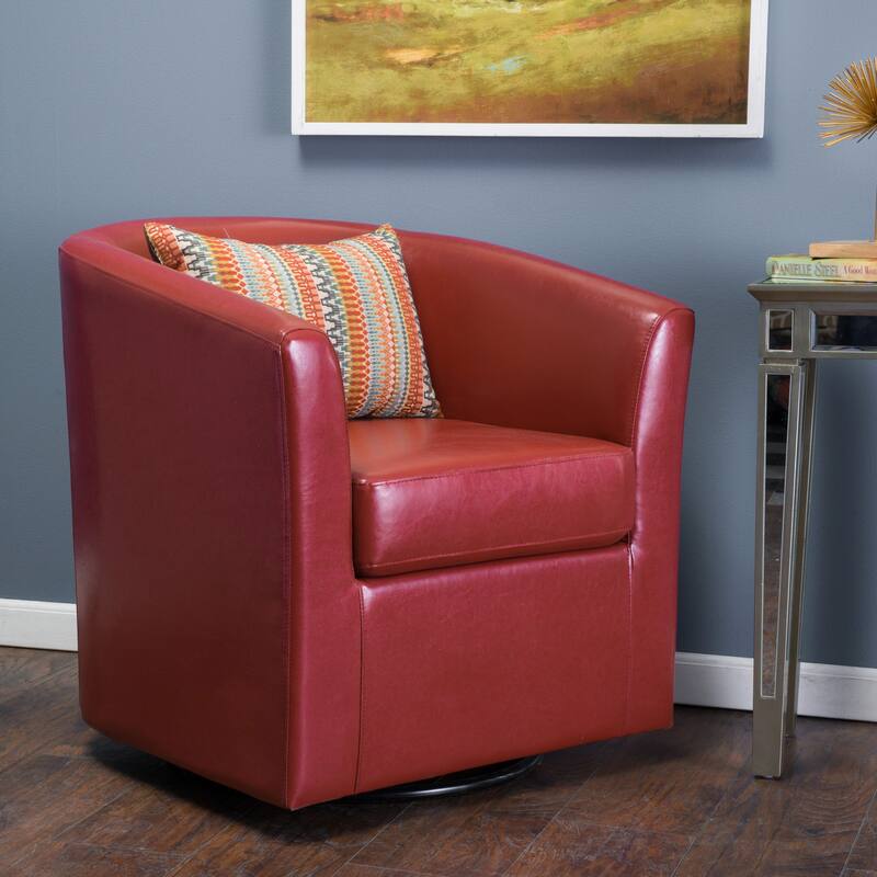 Roomfitters Modern Swivel Club Chair, Faux Leather Accent Armchair with Curved Back and Cushioned Seat for Living Spaces