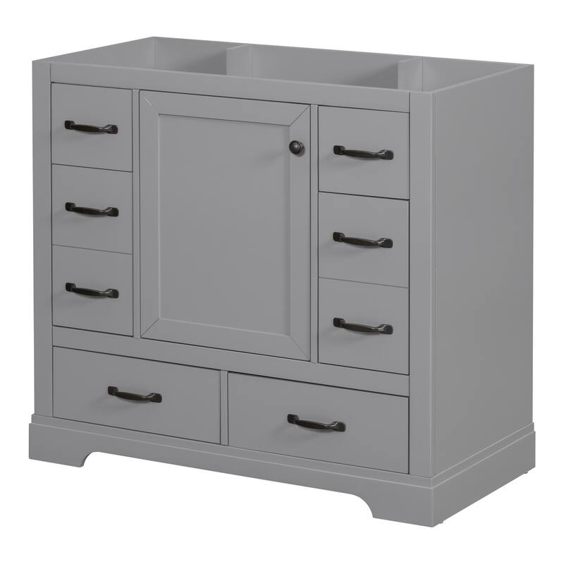 Roomfitters 36" Bathroom Vanity without Sink, Cabinet Base Only, 6 Drawers, Drawer Divider and Adjustable Shelf