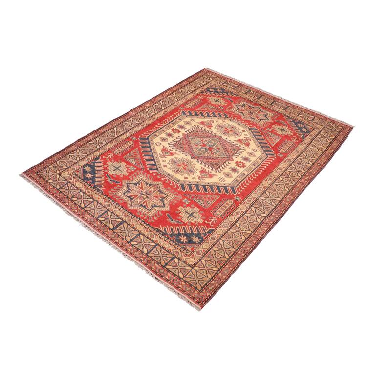 Rustic Super Kazak Cyrus Rust/Tan Hand Knotted Wool Rug - 6'11'' x 9'3''