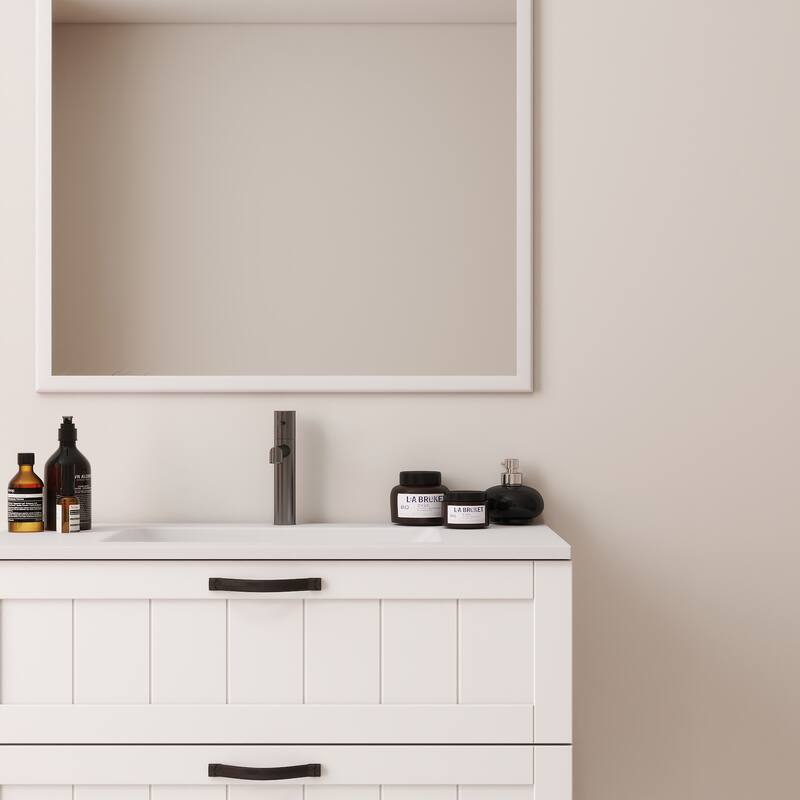 GDFStudio - 31.5" Modern Style Bathroom Cabinet, Double Drawer with Decor Line, Wall-Mounted Vanity