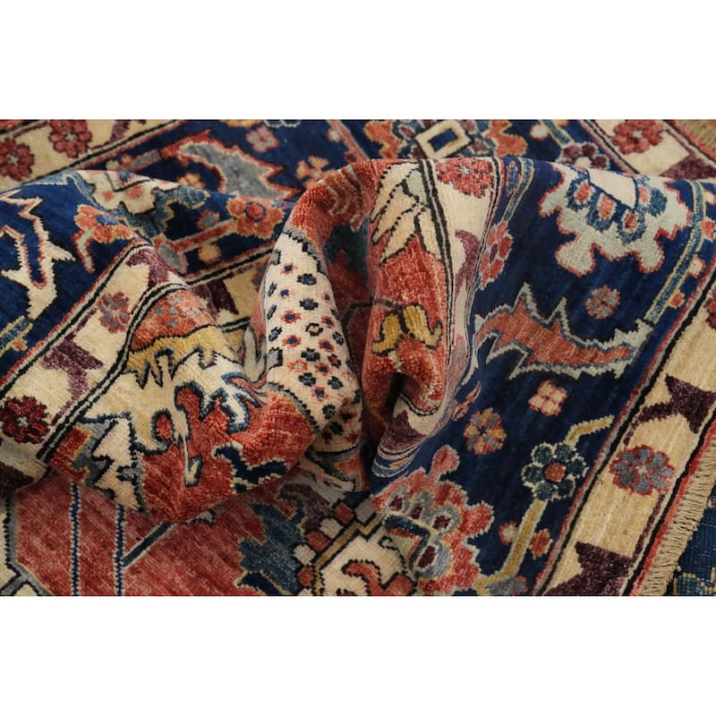 Hand Knotted Traditional Wool Orange Geometric Area Rug - 9' 7'' X 8' 4''
