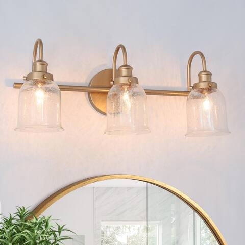 Modern Gold 3-Light Seeded Glass Bathroom Vanity Light Wall Sconces - Deep Gold - L 21"xW 9"xH 8"