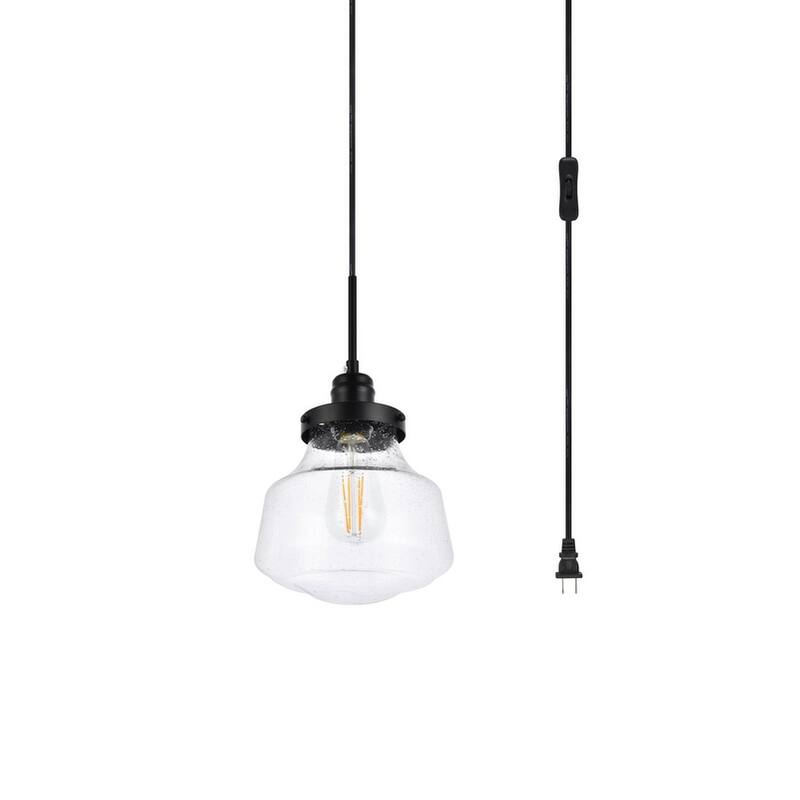 Lina 1-Light Plug in Pendant with Clear Bubble Shade - Black - 8" Diameter
