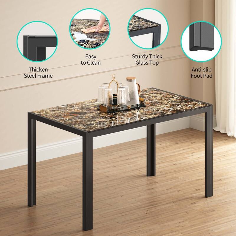 5 Pieces Glass Dining Table Set, 4 Person Modern Home Kitchen Chairs with High Back PU Leather Dining Chairs