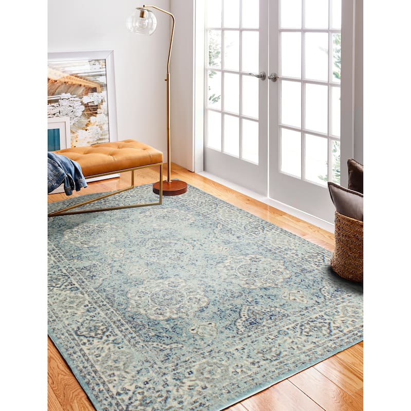 Bashian Alberta Transitional Machine Made Area Rug - 8'6" x 11'6" - Aqua