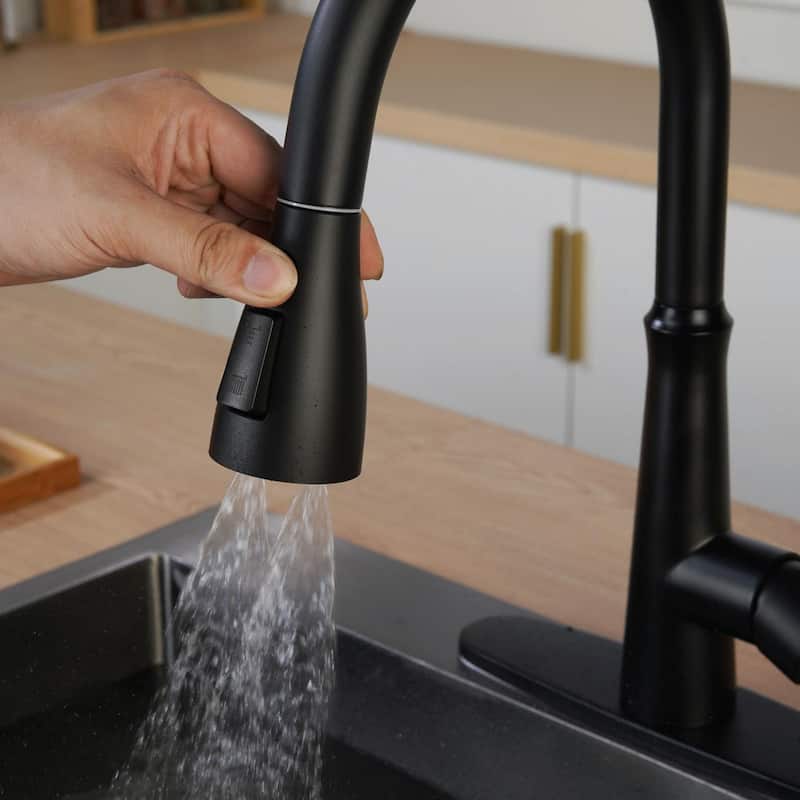 WOWOW Single Handle 3-Mode Pull Out Sprayer Kitchen Faucet