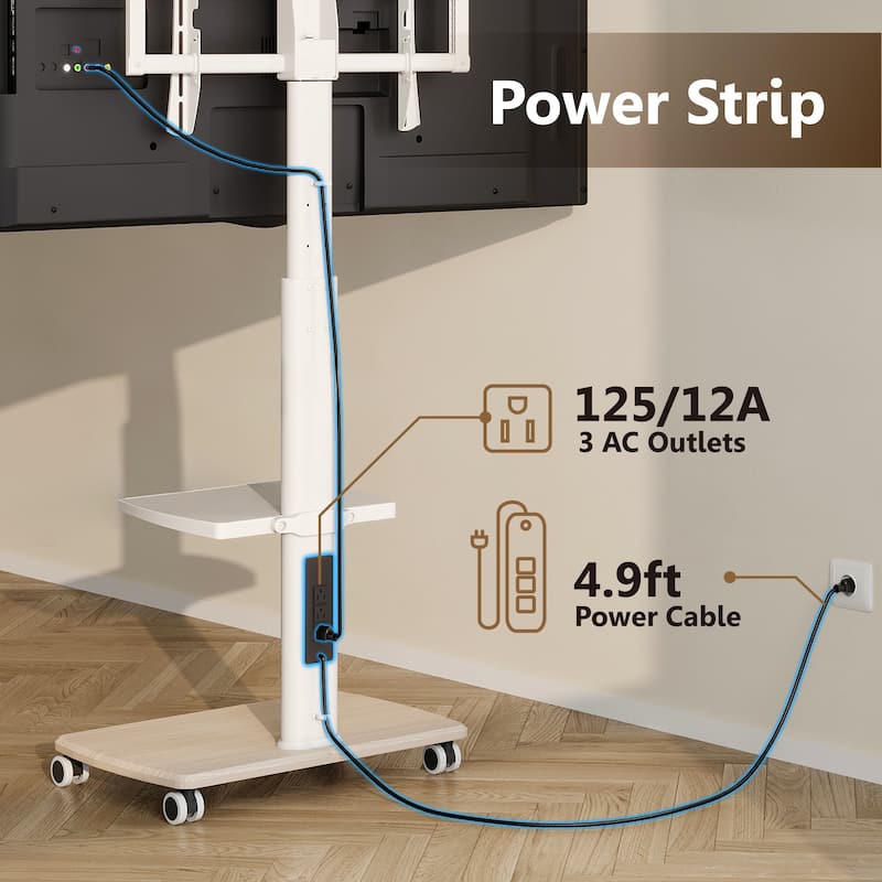 FITUEYES Rolling TV Stand with Power Strip for 32-70 Inch TVs with One Shelf
