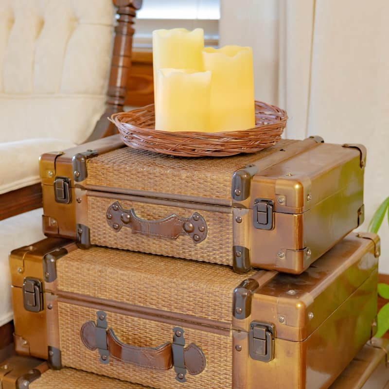 Set of 3 Natural Bamboo Finished Suitcase Decor - 20"x9"x15"H