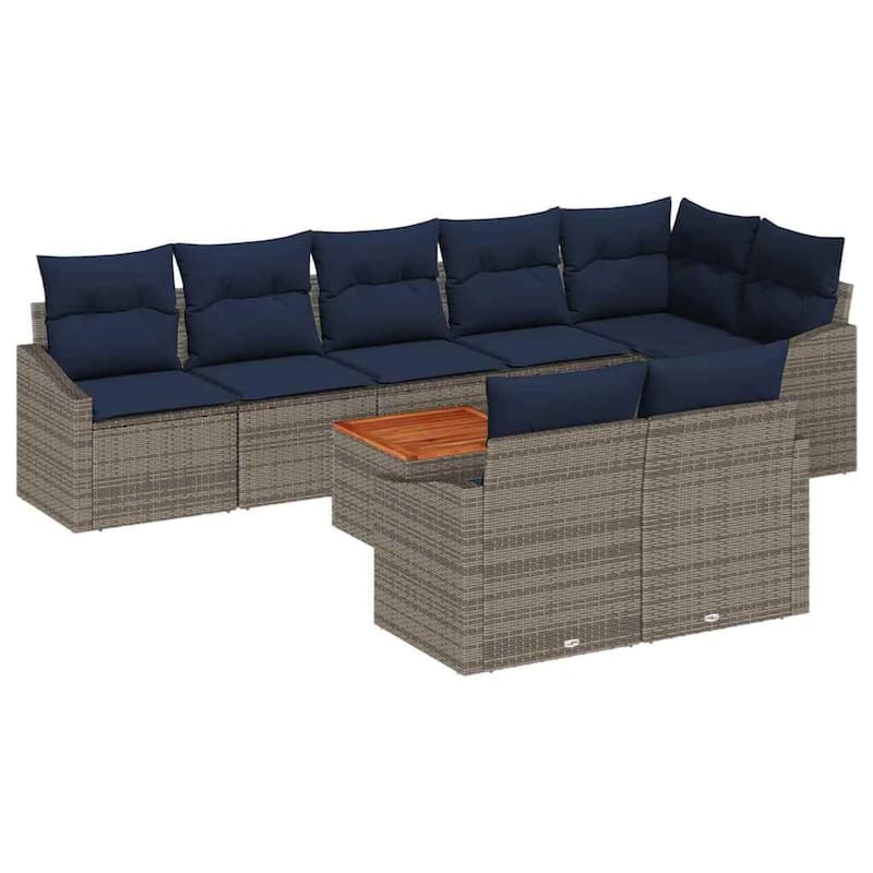 vidaXL 9 Garden Sofa Set with Cushions Black/Grey Poly Rattan - 113.8 x 48.6 x 27.2