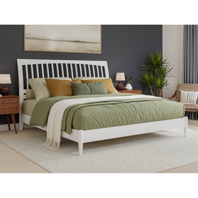 Orleans Solid Wood Low Profile Sleigh Platform Bed - White - King
