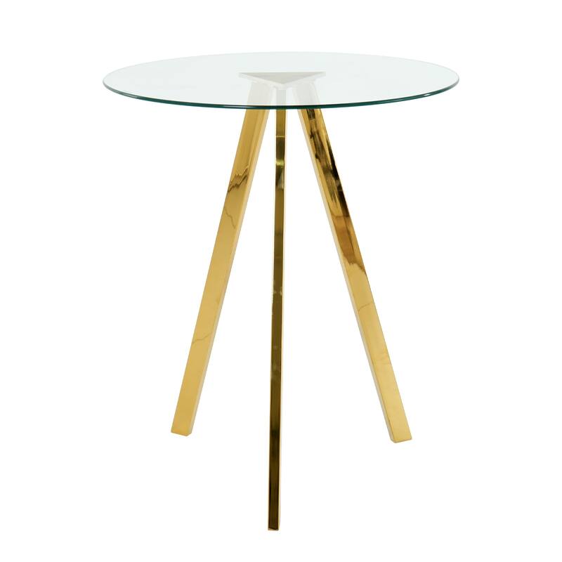 3 Piece Round Tempered Glass Dining Table Set, with Gold-plated Metal Legs
