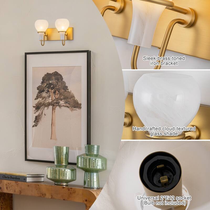 Modern Gold Vanity Light with Clouded Glass Bulb-Vase Shades Bathroom