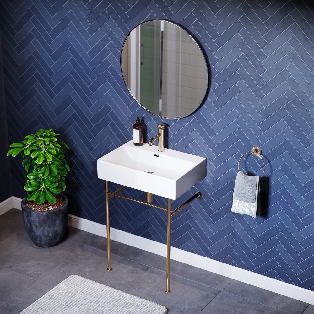 Claire Ceramic Console Sink White Basin Gold Legs