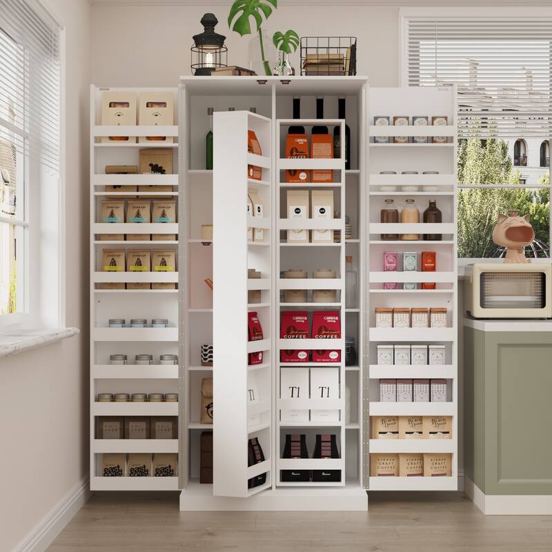 Maximize Kitchen Space: Rotating Shelves Chic White Cabinet Bookshelf - 31.5"x72.2"