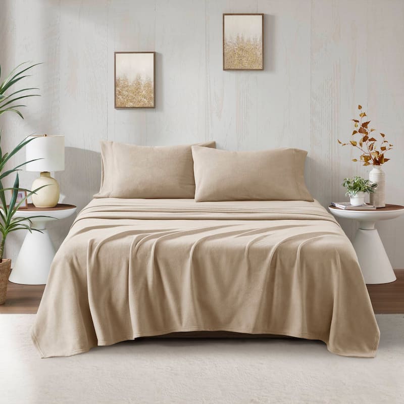 Madison Park Micro Fleece Bed Sheet Set - Twin - Khaki