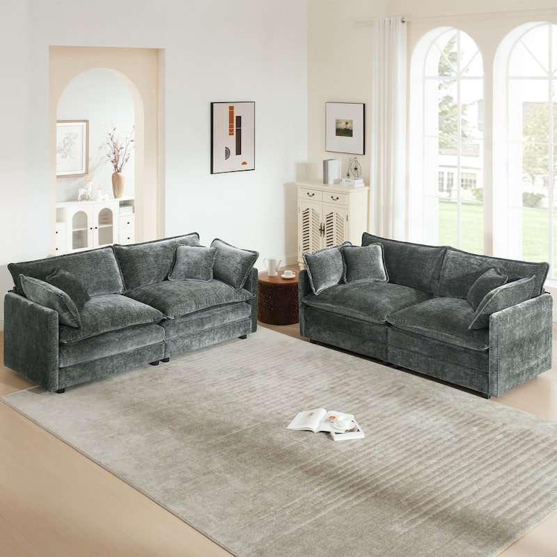 Cloud Chenille Upholstered Modular Sectional Sofa with DIY Combination Design - Gray 2-Seater Sofa*2