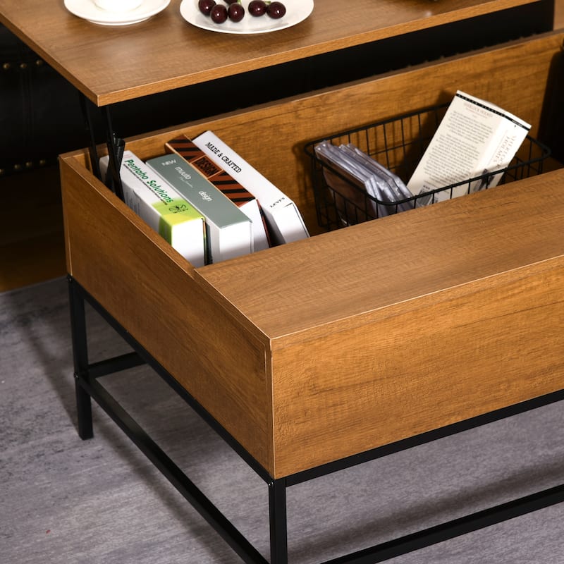 HOMCOM Lift Top Coffee Table with Hidden Storage Compartment and Steel Legs for Living Room