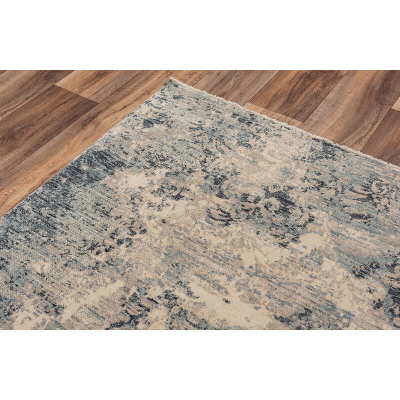 Alora Decor Intrepid Blue, Beige, and Ivory Distressed Classical Wool Rug