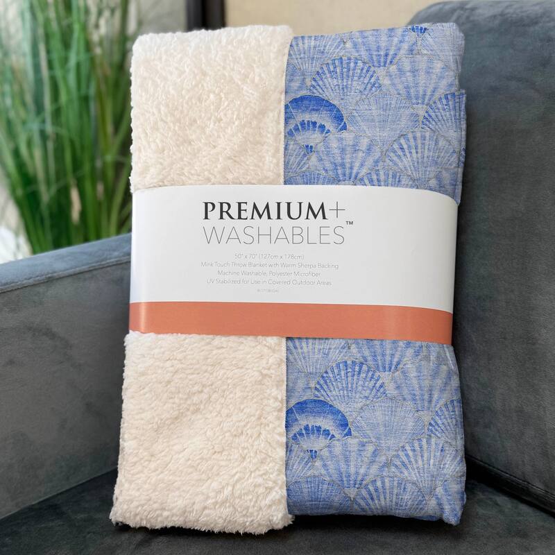 Premium Machine Washable ASB181 Coastal Seashell Sherpa Throw Blanket