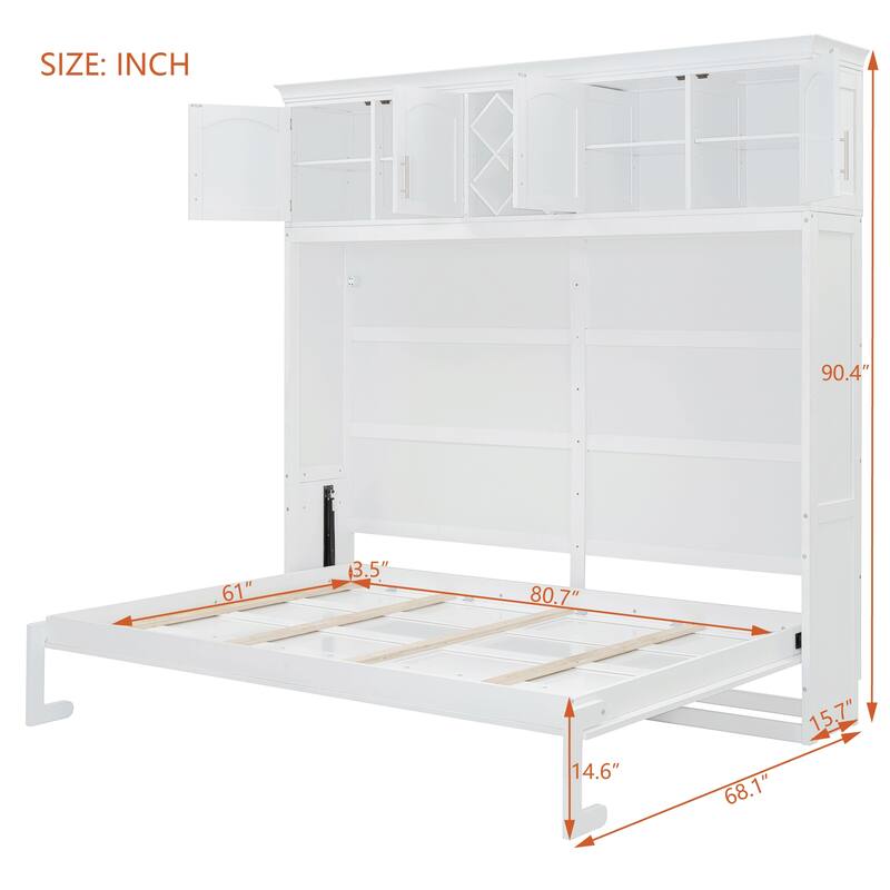Queen Murphy Bed Cabinet with Dual-Piston Mechanism, No Box Spring