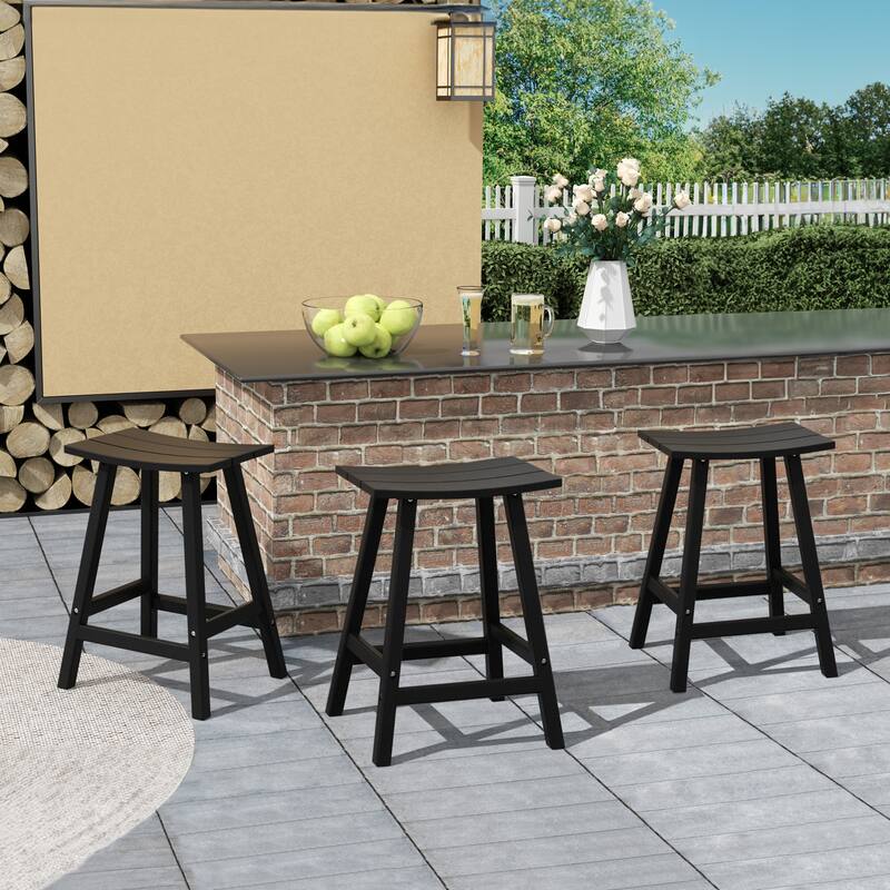 Polytrends Laguna Hdpe All Weather Outdoor Patio 24" Saddle Seat Counter Stool (Set Of 3) - Black