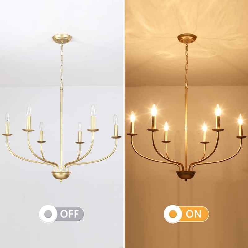 6-Light Modern Farmhouse Chandelier, Metal Candle Style Chandelier for Dining Room Living Room Bedroom Kitchen