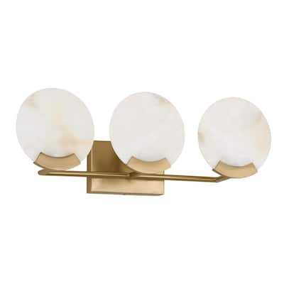 24" W x 7.5" H 3-Light Vanity in Aged Brass with Natural Alabaster Stone - 23.75"W x 8"H x 6"E