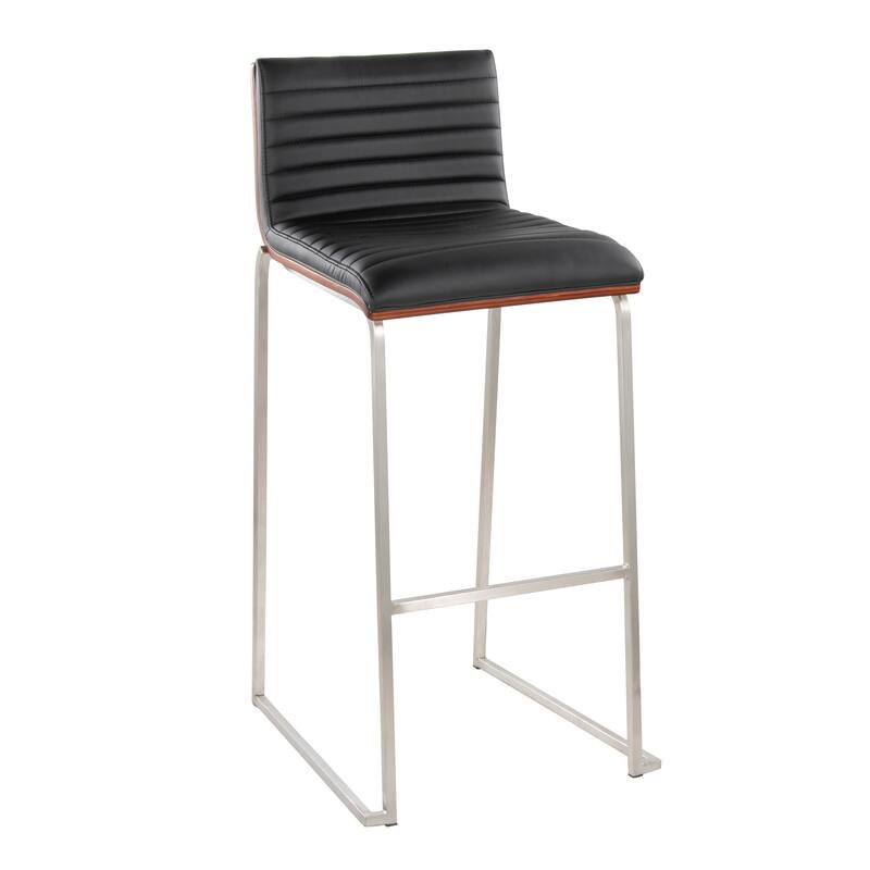 Silver Orchid Magda 30" Fixed-Height Upholstered Bar Stool (Set of 2) - Black Faux Leather/Stainless Steel