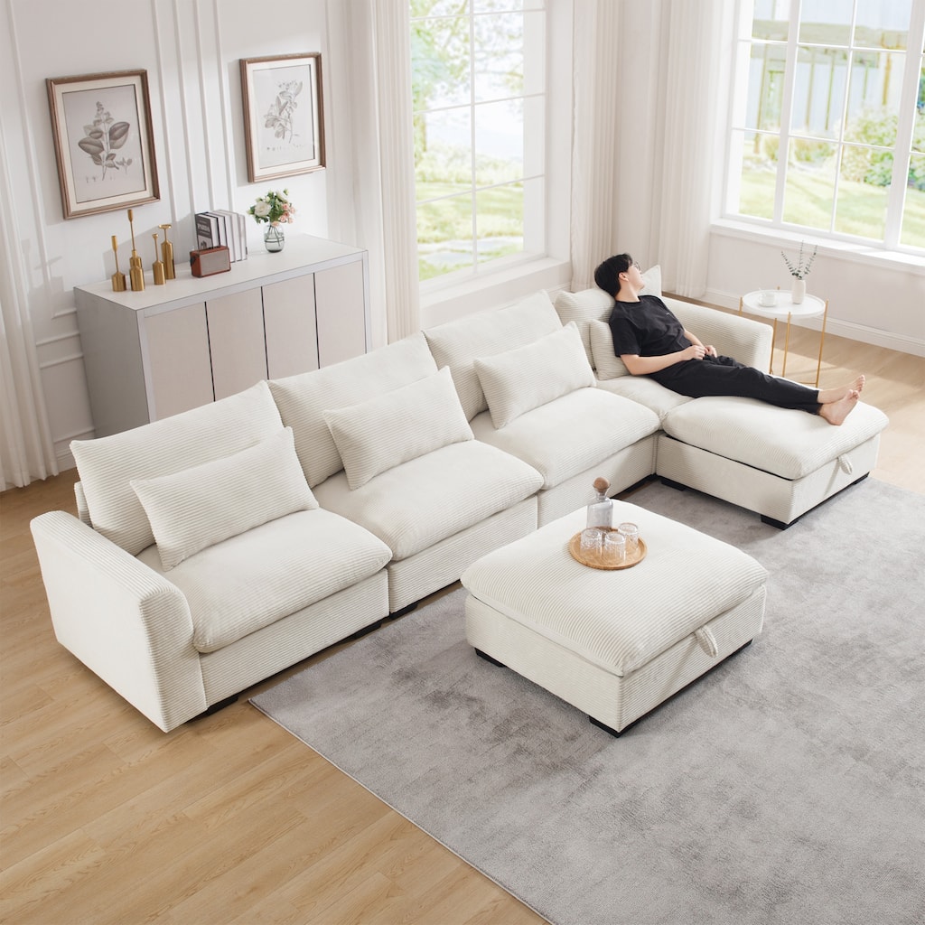Big Deep Seat U-Shaped Corduroy Sectional Couches for Living Room
