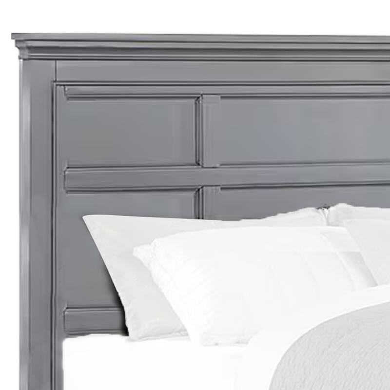 Lile Twin Bed with Crown Moulding, Storage Drawers, Gray Solid Wood