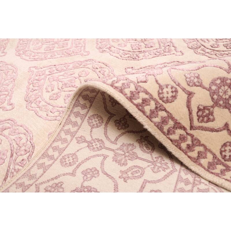 ECARPETGALLERY Hand-knotted Mirzapur Cream Silk, Wool Rug - 5'7 x 7'10