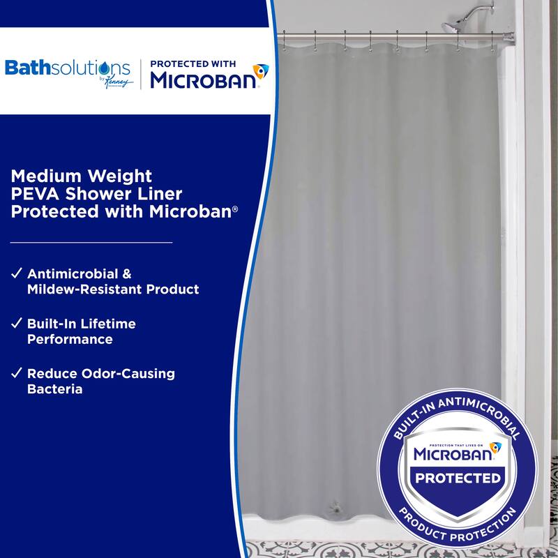 Kenney Microban Protected Medium Weight PEVA Shower Liner, 70" W x 72" H, 2-Pack