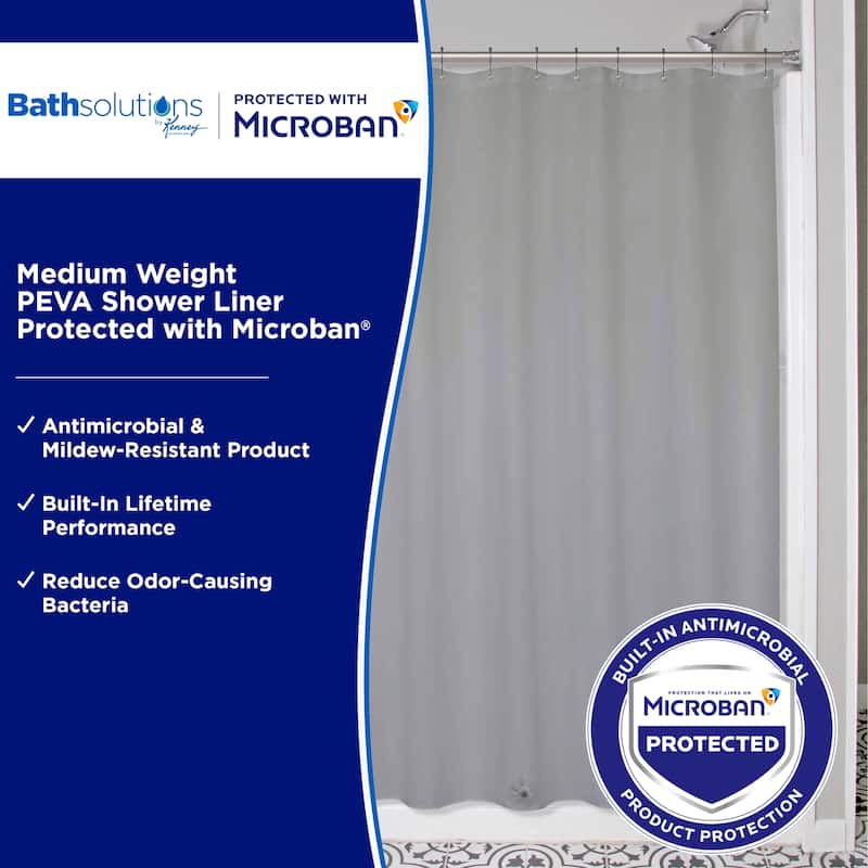 Kenney Microban Protected Medium Weight PEVA Shower Liner, 70" W x 72" H
