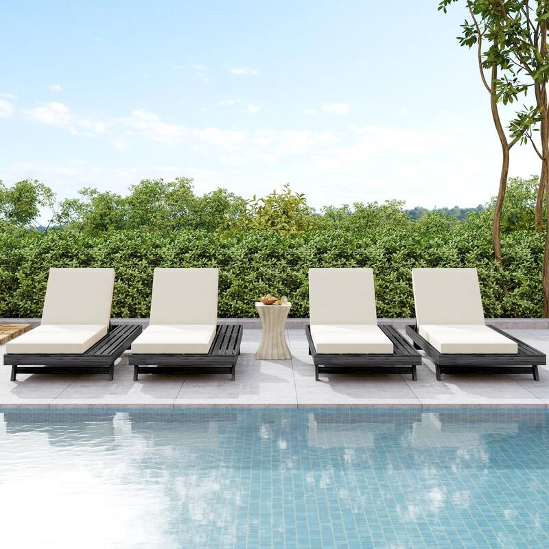 Christopher Knight Home - Tilson Outdoor Acacia Wood 4-Position Adjustable Chaise Lounge with Water-Resistant Cushion - 79"L