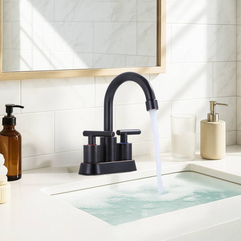 WOWOW 4 in. Centerset Double Handle High Arc Bathroom Faucet