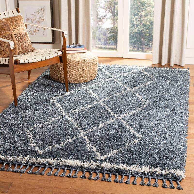 SAFAVIEH Pro Luxe Shag Dile Moroccan Tassel 2.4-inch Thick - 4' x 6' - Blue/Cream - Runner/Rectangle