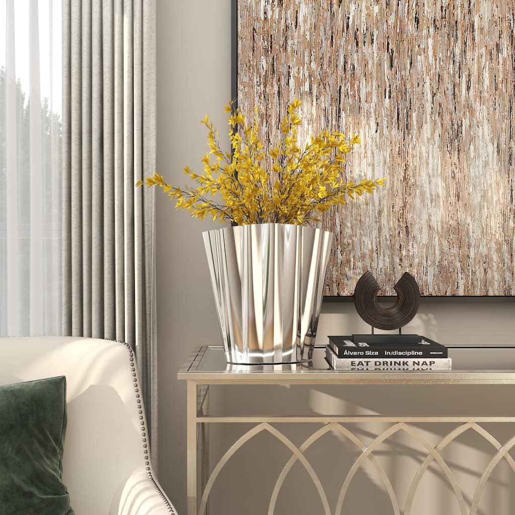 Silver Stainless Steel Metal Vase with Zig Zag Edging