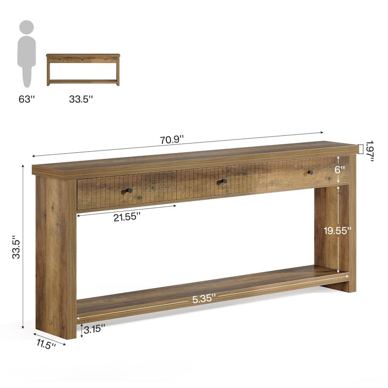 71'' Wood Console Sofa Accent Table with 3-Drawers for Entryway