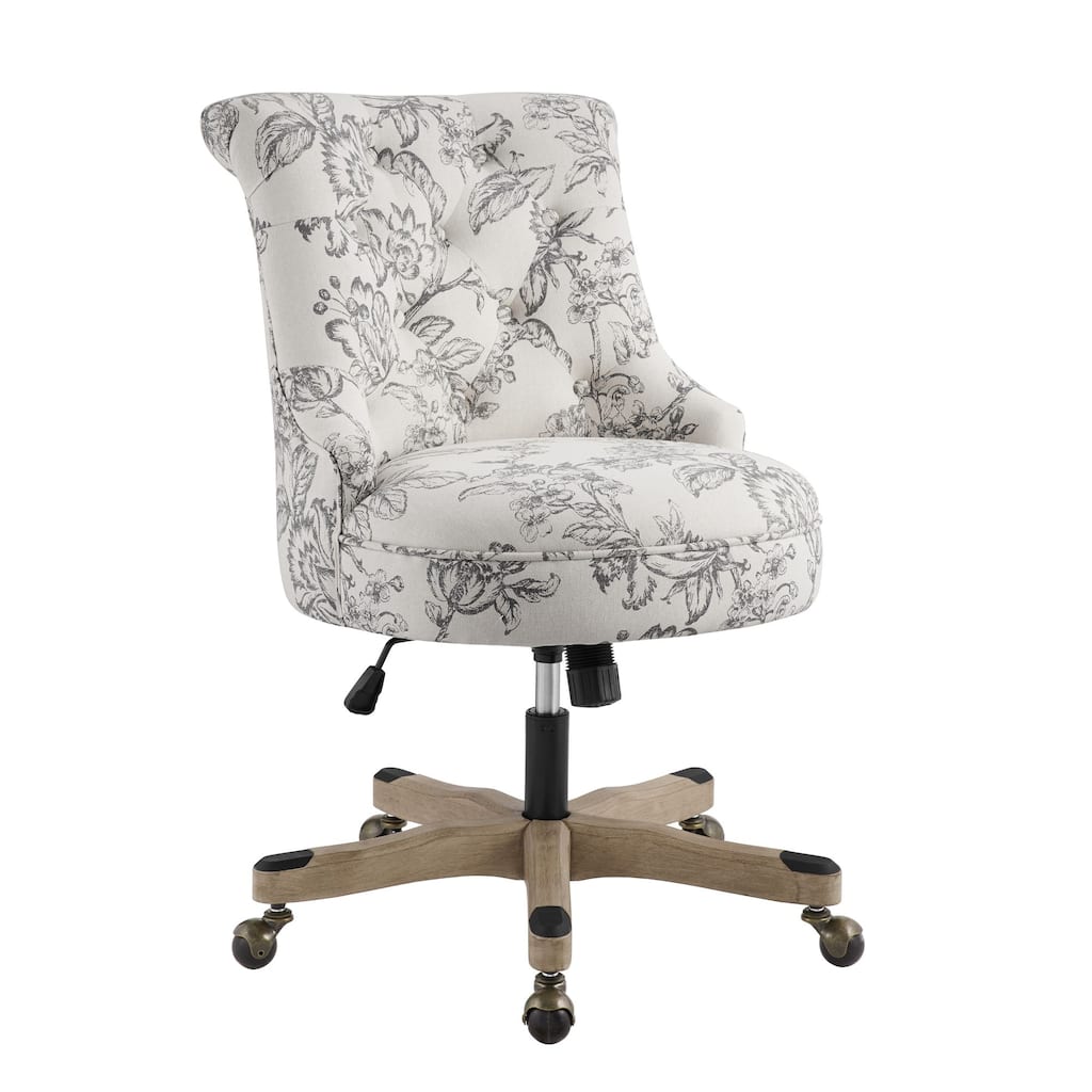 Tufted Plush Floral Office Chair - 39" - White and Gray