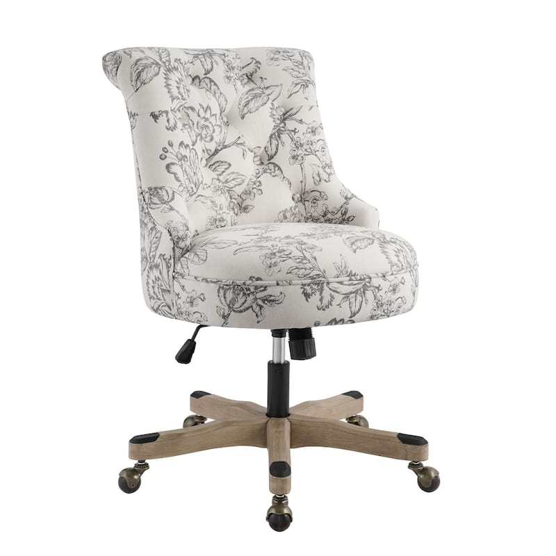 Tufted Plush Floral Office Chair - 39" - White and Gray