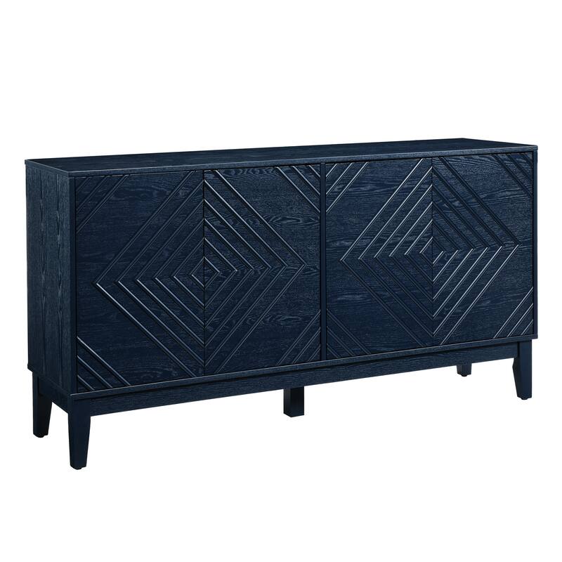 Fluted Buffet Table with 4 Doors, Sideboard Cabinet with Adjustable Shelves, Coffee Bar Cabinet with Solid Wood Legs
