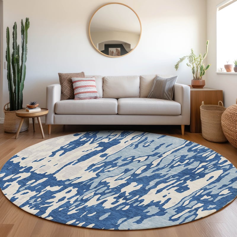 Premium Washable Super Soft Contemporary Glam Mayfield Rug - Navy - 8' x 8'