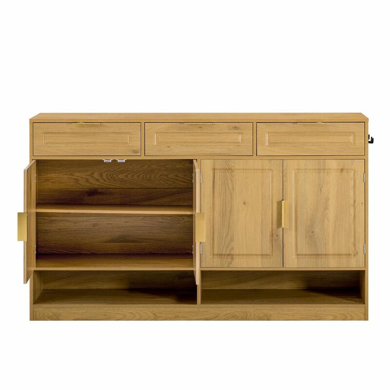 59.1" Multi-Functional Storage Buffet with Adjustable Shelf and Open Storage Compartments