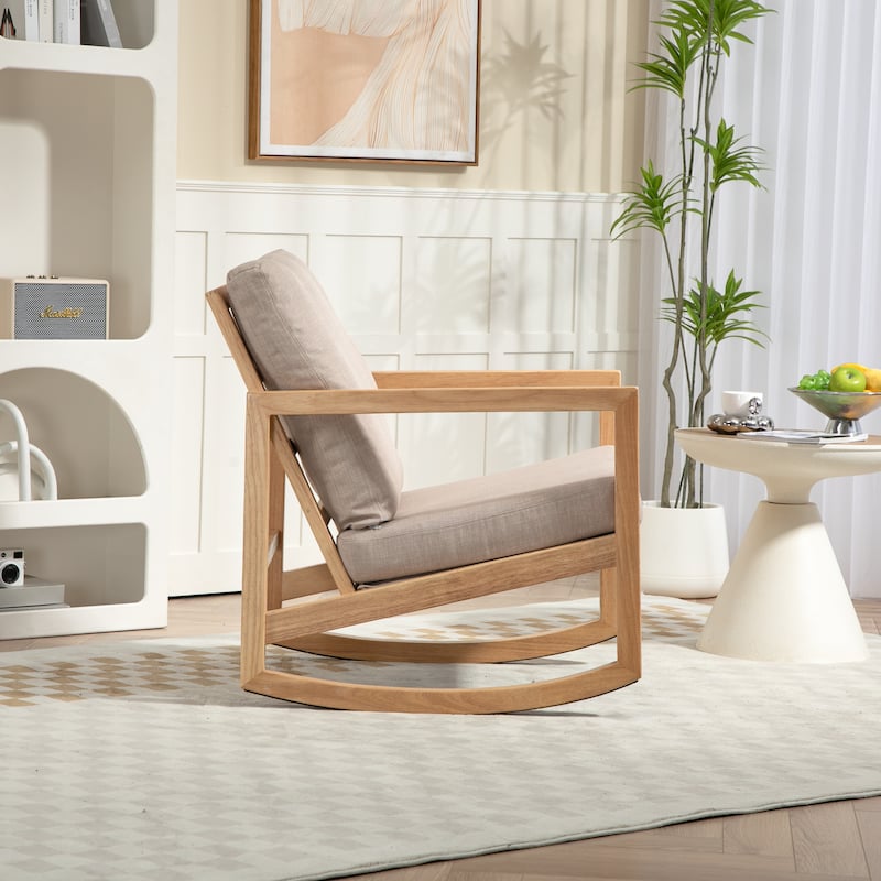 Khaki Modern 25.2" Upholstered Rocking Chair with Rubber Wood Frame for Living Room