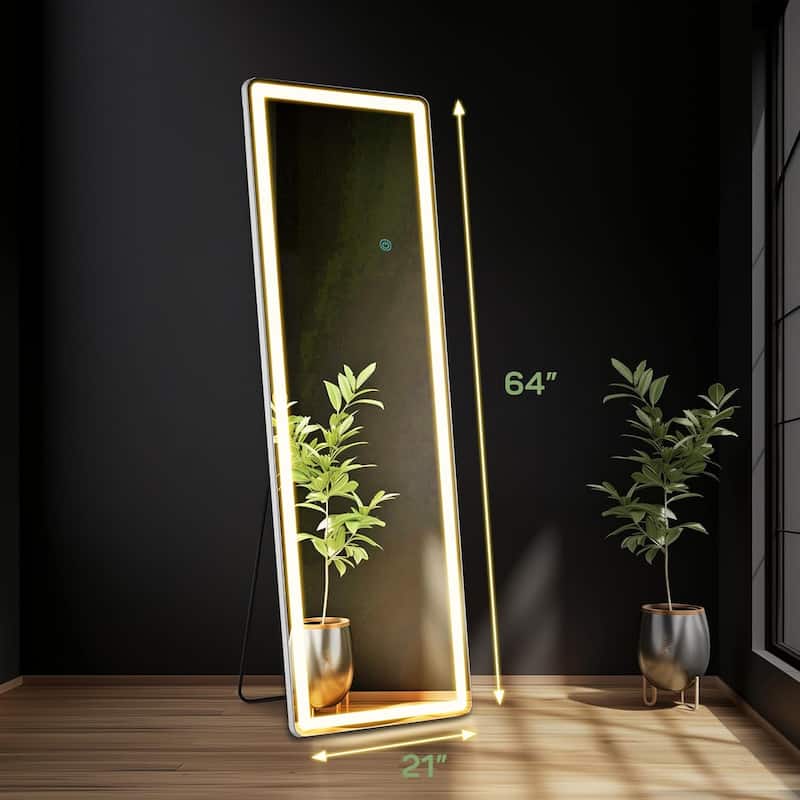 Floor Mirror with LED Light, Full Length Mirror with Stand, Hanging Mirror Wall Mounted Mirror, Full Body Mirror for Living Room